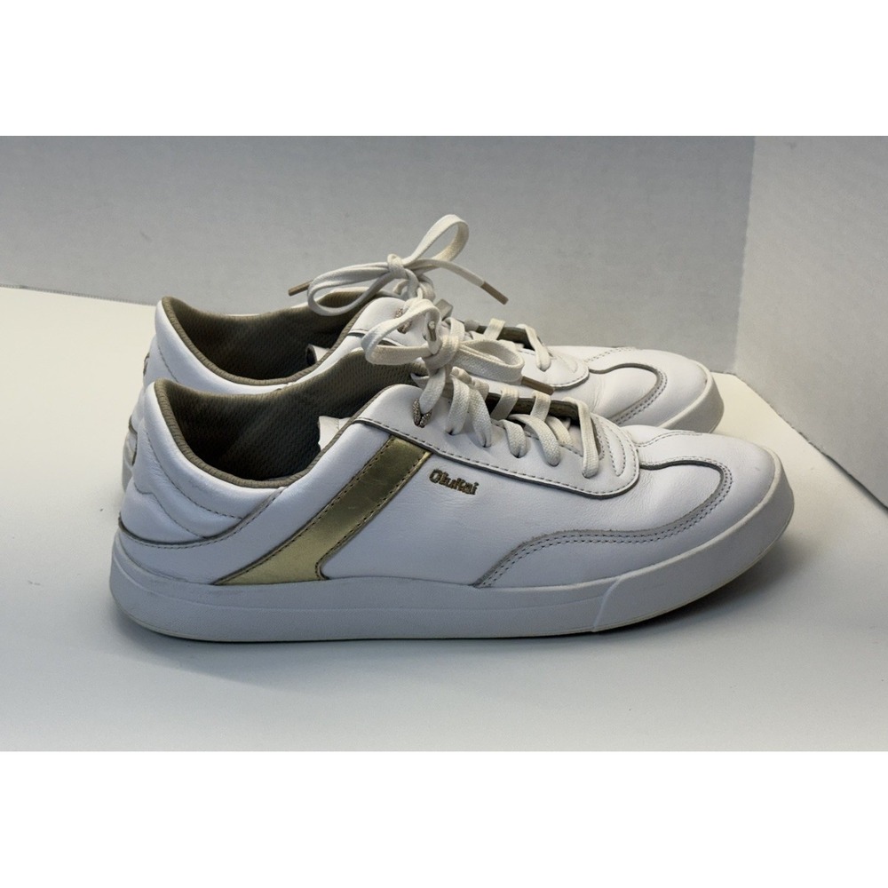 Olukai Ha'Upu Leather White/Gold Color #20493-4R4R Women Sneakers US Size 8.5W
